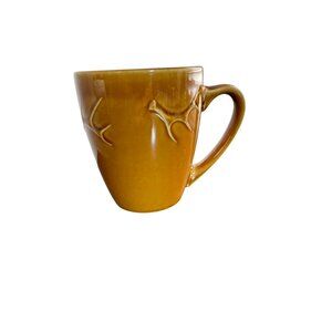 Vintage Ceramic Mug With Antler Embossed Design Warm Honey Brown Color